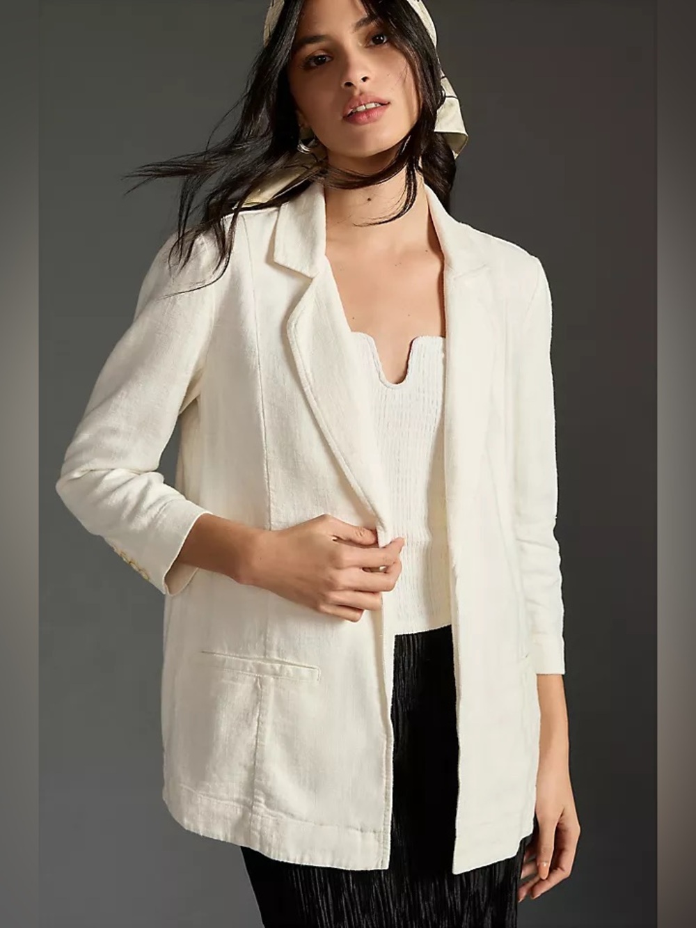 By Anthropologie | White Cream Linen Tulip Blazer | Size 6